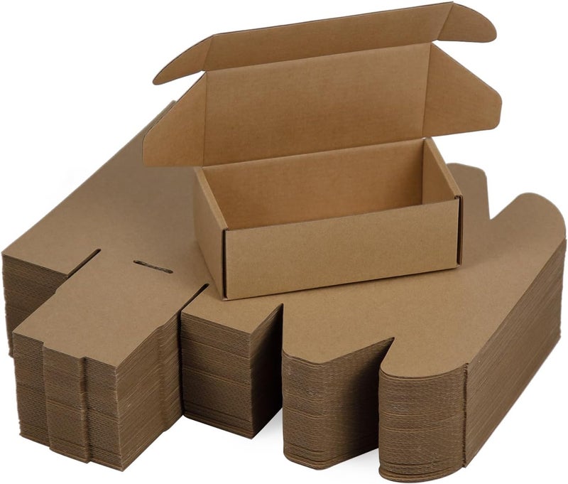 SUNLPH 50 Pack 6.5x3.2x2.2 Inches Small Shipping Boxes, Brown Corrugated Cardboard Boxes, Moving Mailing Packing Box - Image 1